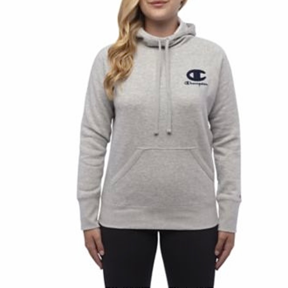 Champion Gray with Blue Logo Powerblend Hoodie - Picture 2 of 9